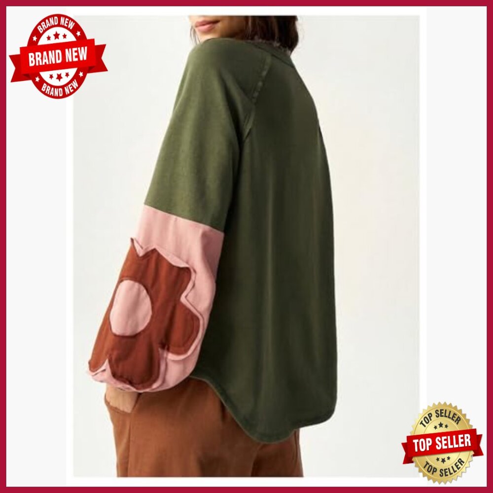 Oversized Floral Patchwork Crewneck Sweatshirt Lo… - image 3